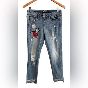 Dollhouse: Distressed Denim Jeans with Flower Patches